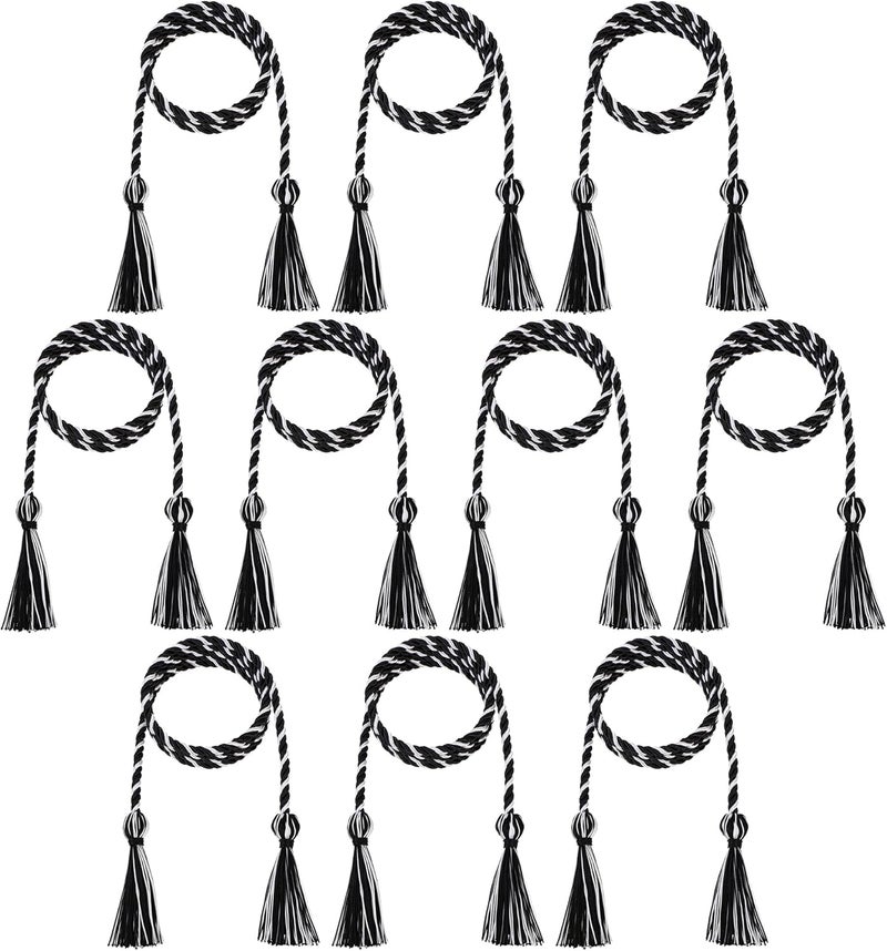 D DODOU 10 Pieces Graduation Cords Polyester Graduation Honor Braided Cords with Sewing Tassels for Bachelor, Master, Doctor 68" Long (Black White) - Image 1